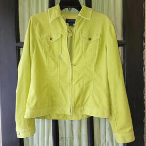 Jones New York Signtre Womens Corduroy bright Green Jacket Sz M Full Zip Preppy